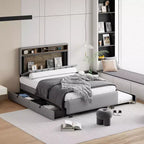 Letto a piattaforma matrimoniale con testiera imbottita e contenitore a rotelle con 2 cassetti Prese USB Facile da montare