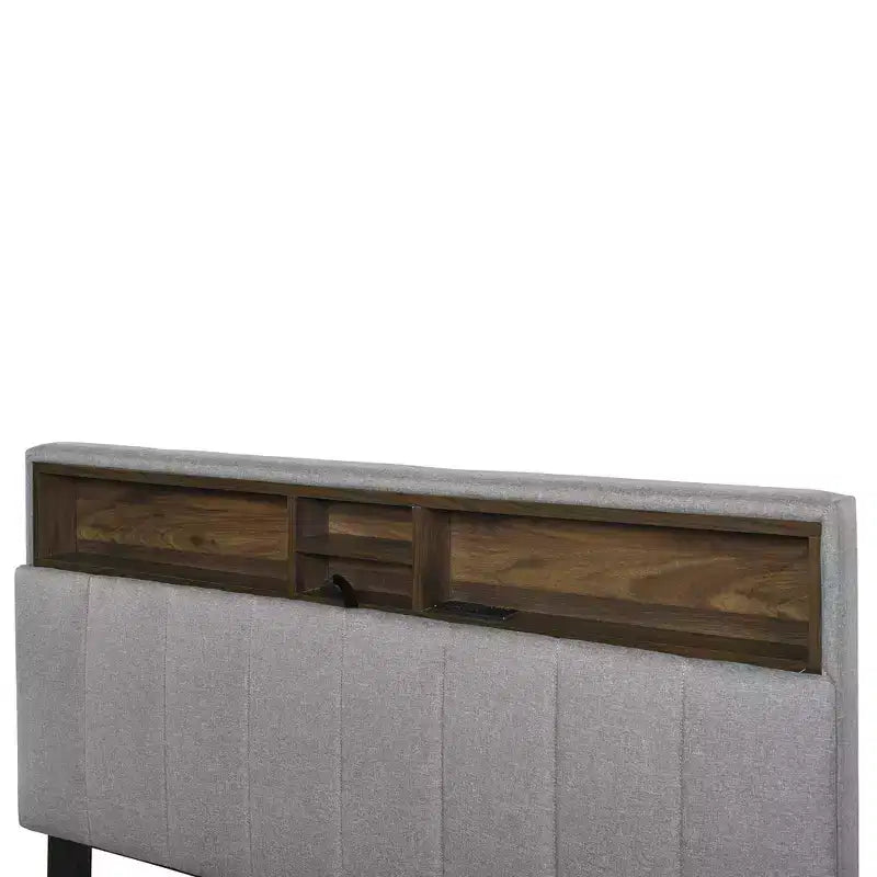 Letto a piattaforma matrimoniale con testiera imbottita e contenitore a rotelle con 2 cassetti Prese USB Facile da montare