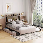 Letto a piattaforma matrimoniale con testiera imbottita e contenitore a rotelle con 2 cassetti Prese USB Facile da montare