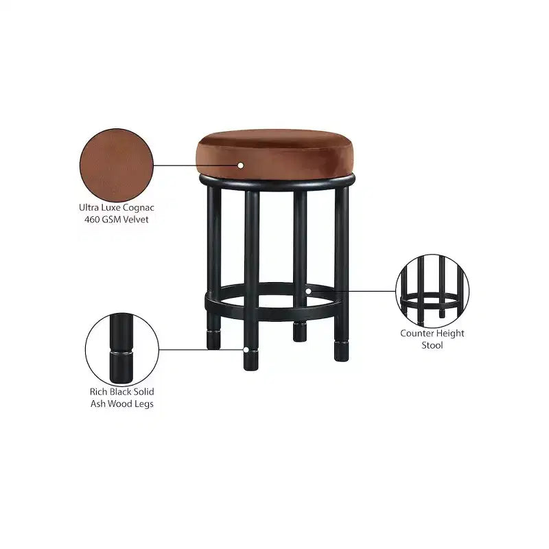 Sgabello da bancone Monette in velluto color cognac