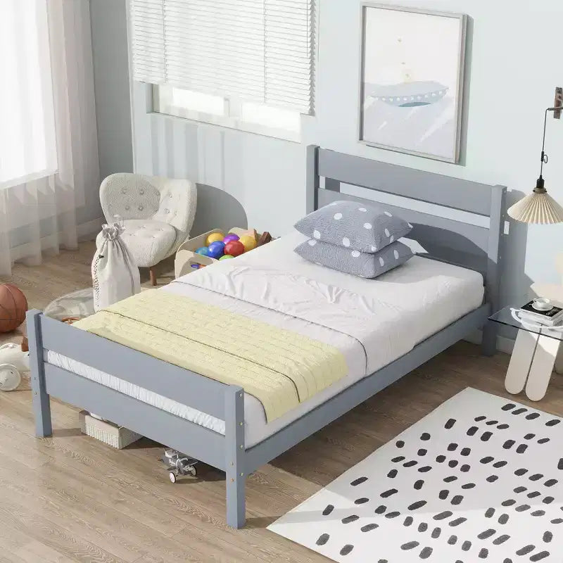 Letto singolo con testiera grigio
