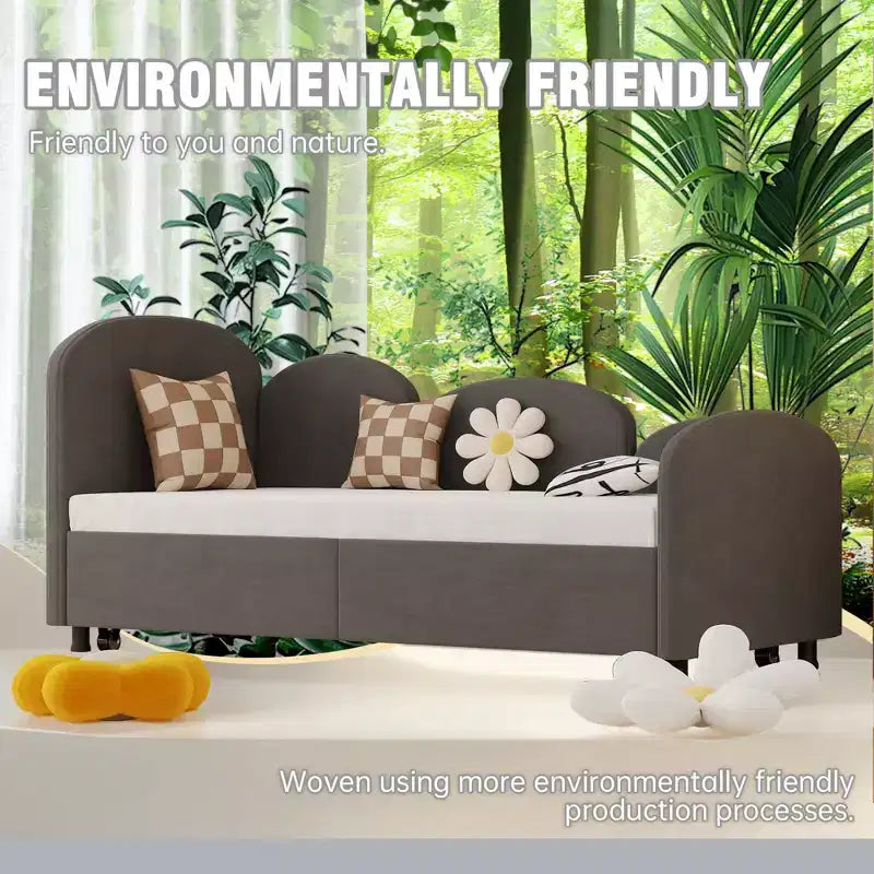 Divano letto Daybed Dry in velluto grigio, moderno, per soggiorno e cameretta bambini