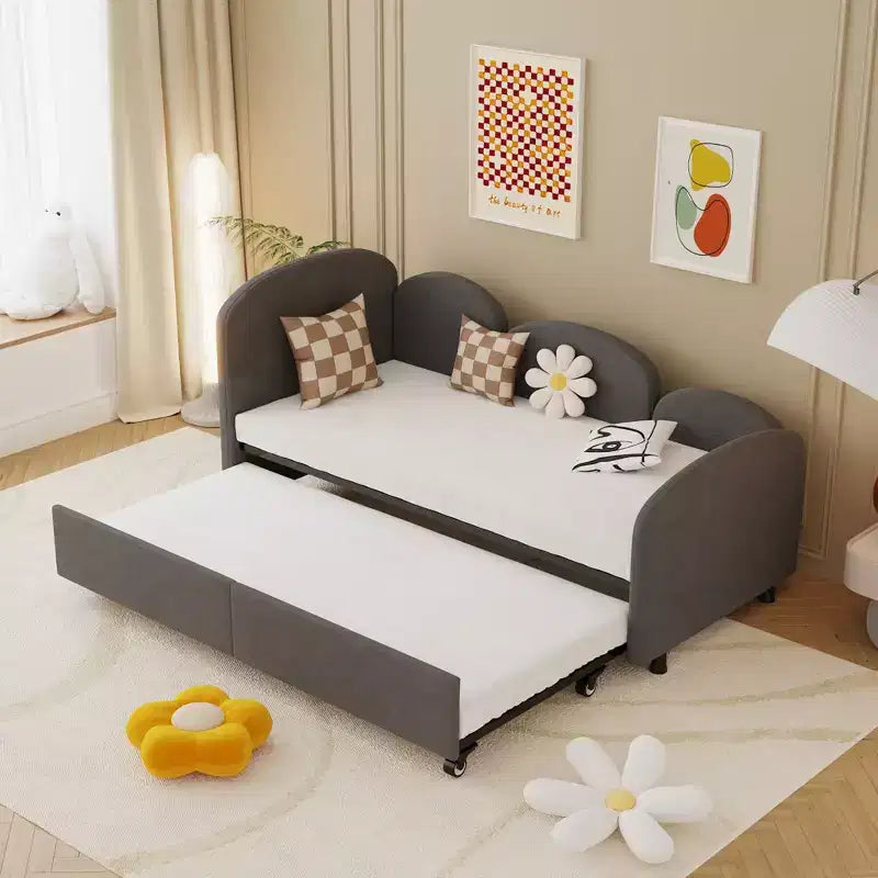 Divano letto Daybed Dry in velluto grigio, moderno, per soggiorno e cameretta bambini