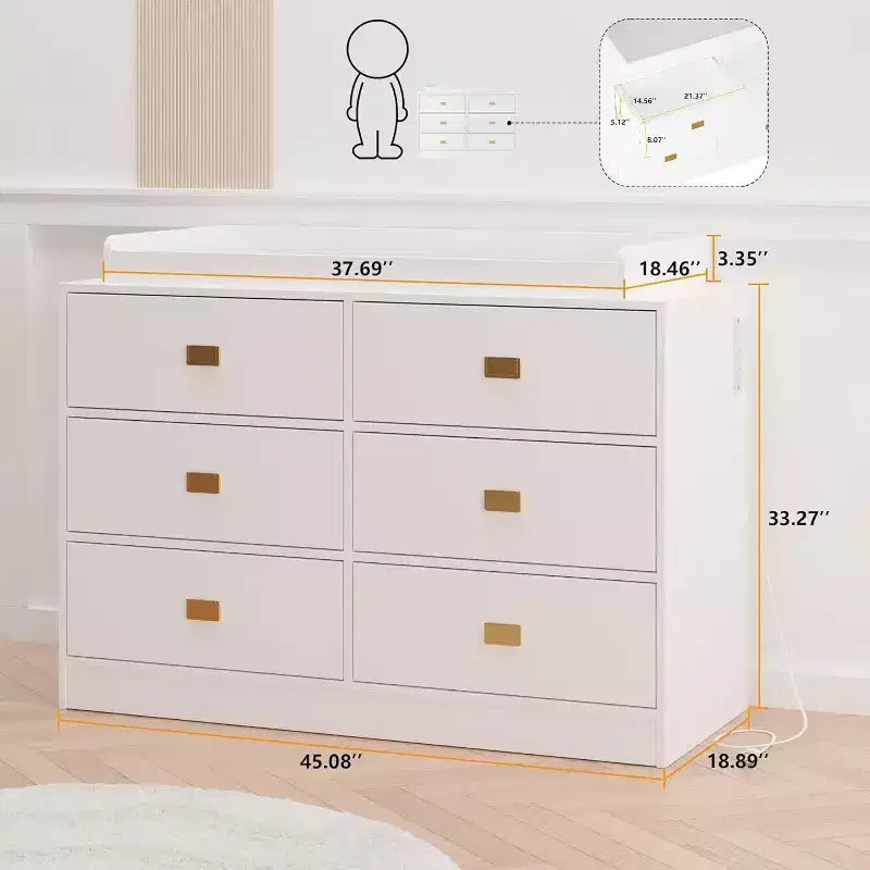 Comò Fasciatoio & Tavolo Fasciatoio - Contenitore Sicuro per Bambini a 6 Cassetti