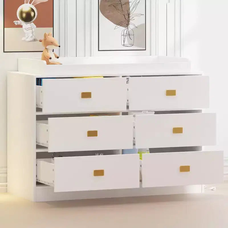 Comò Fasciatoio & Tavolo Fasciatoio - Contenitore Sicuro per Bambini a 6 Cassetti