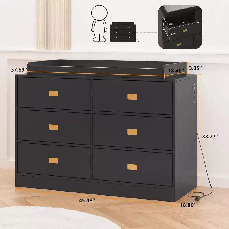 Comò Fasciatoio & Tavolo Fasciatoio - Contenitore Sicuro per Bambini a 6 Cassetti