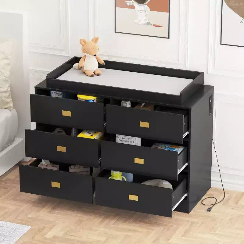 Comò Fasciatoio & Tavolo Fasciatoio - Contenitore Sicuro per Bambini a 6 Cassetti