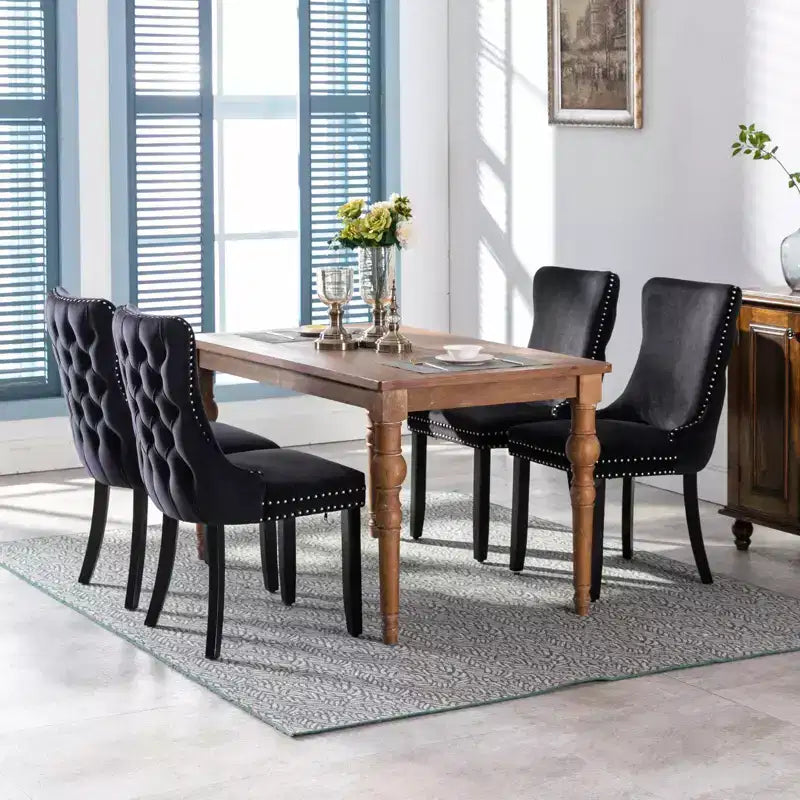 Sedie da Pranzo Retrò Set da 2, Comode Sedie Imbottite a Pozzetto con Cuciture Posteriori e Borchie Decorative, Sedie da Cucina con Gambe in Legno Massello