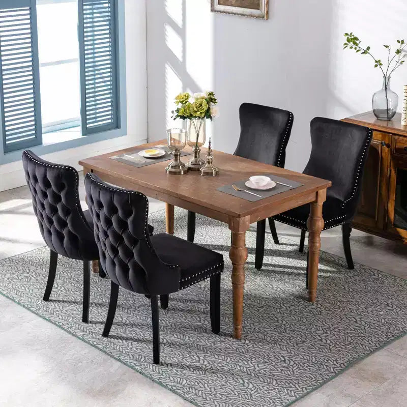 Sedie da Pranzo Retrò Set da 2, Comode Sedie Imbottite a Pozzetto con Cuciture Posteriori e Borchie Decorative, Sedie da Cucina con Gambe in Legno Massello