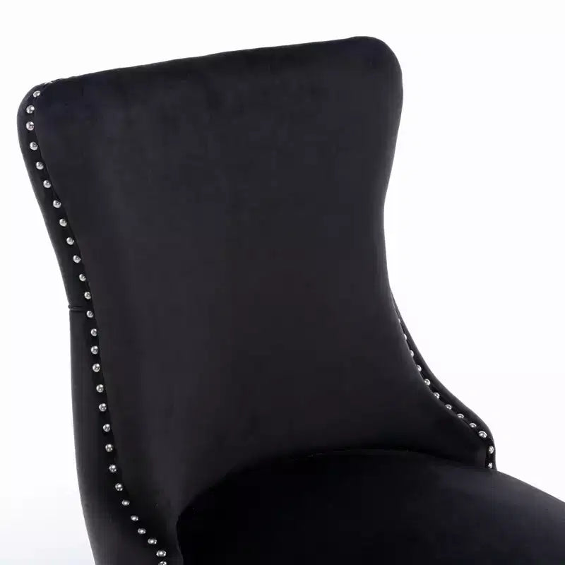 Sedie da Pranzo Retrò Set da 2, Comode Sedie Imbottite a Pozzetto con Cuciture Posteriori e Borchie Decorative, Sedie da Cucina con Gambe in Legno Massello