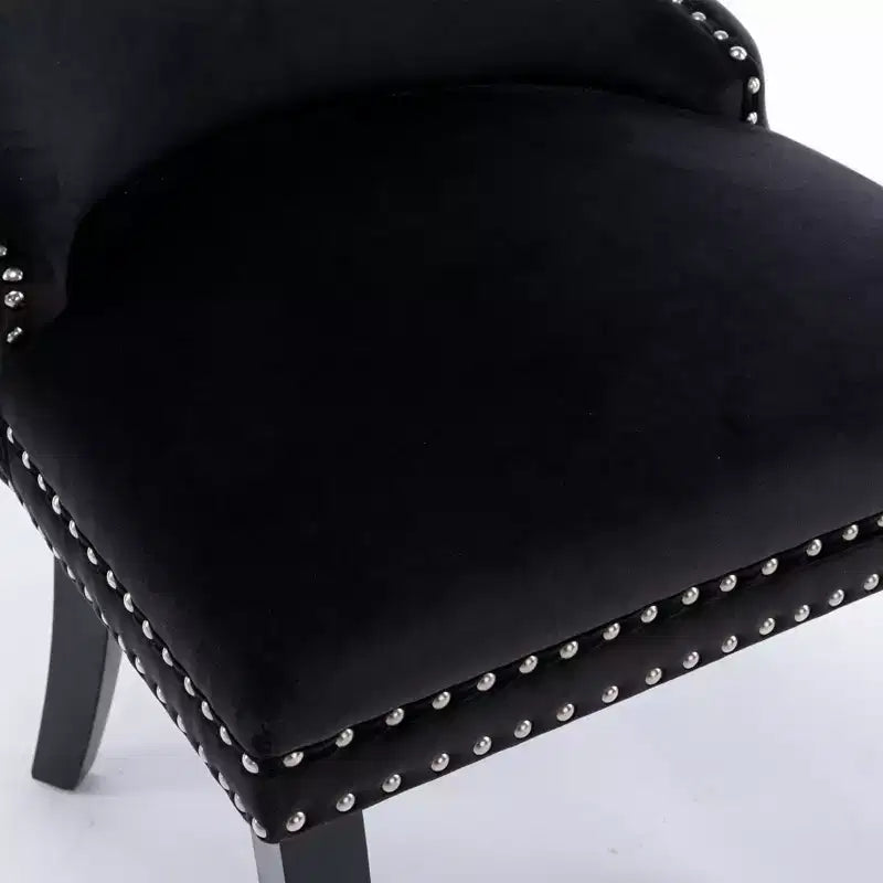 Sedie da Pranzo Retrò Set da 2, Comode Sedie Imbottite a Pozzetto con Cuciture Posteriori e Borchie Decorative, Sedie da Cucina con Gambe in Legno Massello