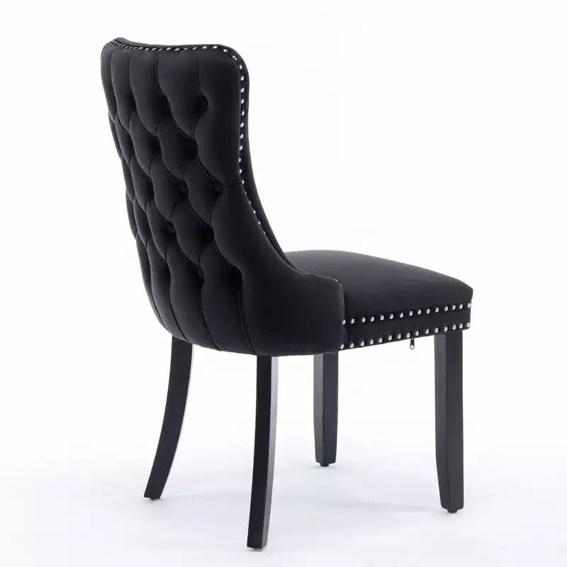 Sedie da Pranzo Retrò Set da 2, Comode Sedie Imbottite a Pozzetto con Cuciture Posteriori e Borchie Decorative, Sedie da Cucina con Gambe in Legno Massello