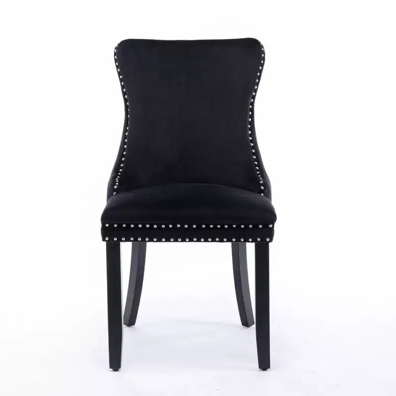 Sedie da Pranzo Retrò Set da 2, Comode Sedie Imbottite a Pozzetto con Cuciture Posteriori e Borchie Decorative, Sedie da Cucina con Gambe in Legno Massello