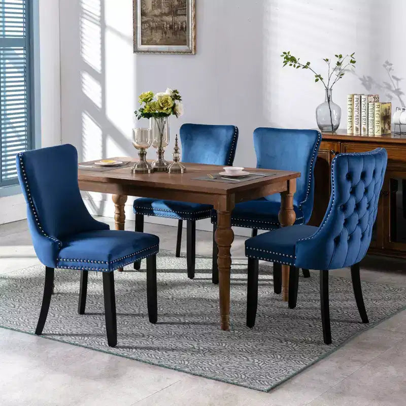 Sedie da Pranzo Retrò Set da 2, Comode Sedie Imbottite a Pozzetto con Cuciture Posteriori e Borchie Decorative, Sedie da Cucina con Gambe in Legno Massello