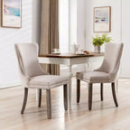 Sedie da Pranzo Retrò Set da 2, Comode Sedie Imbottite a Pozzetto con Cuciture Posteriori e Borchie Decorative, Sedie da Cucina con Gambe in Legno Massello