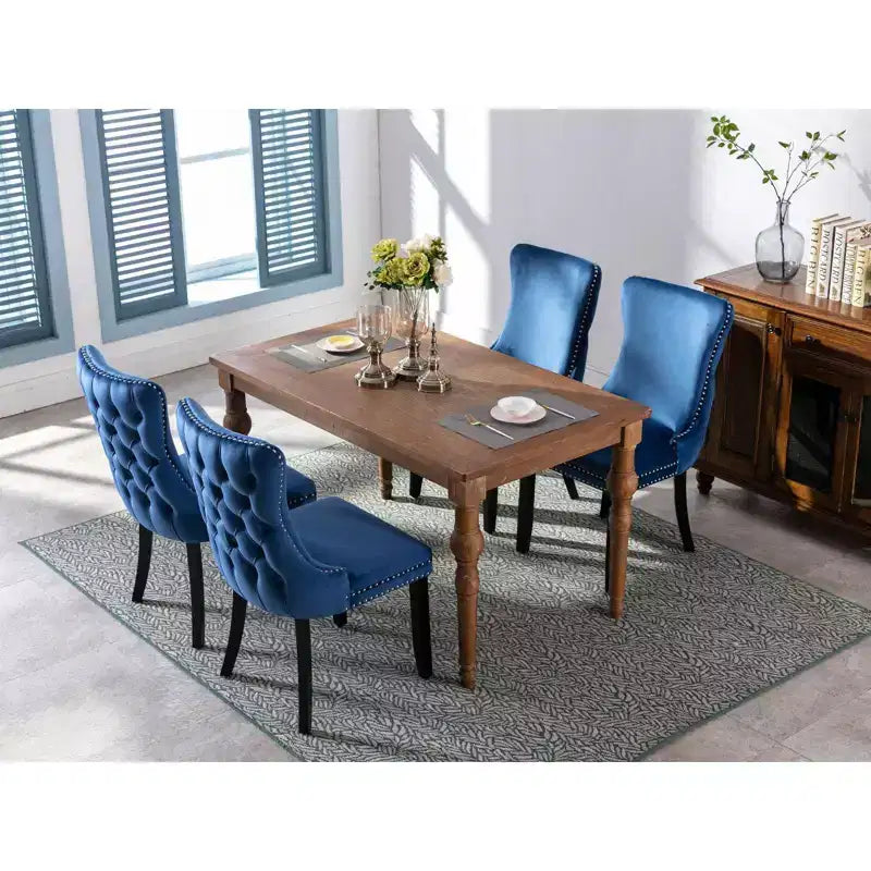 Sedie da Pranzo Retrò Set da 2, Comode Sedie Imbottite a Pozzetto con Cuciture Posteriori e Borchie Decorative, Sedie da Cucina con Gambe in Legno Massello