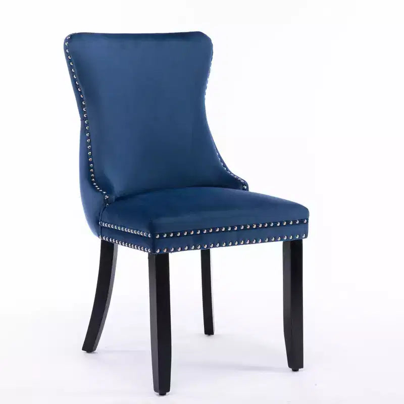 Sedie da Pranzo Retrò Set da 2, Comode Sedie Imbottite a Pozzetto con Cuciture Posteriori e Borchie Decorative, Sedie da Cucina con Gambe in Legno Massello