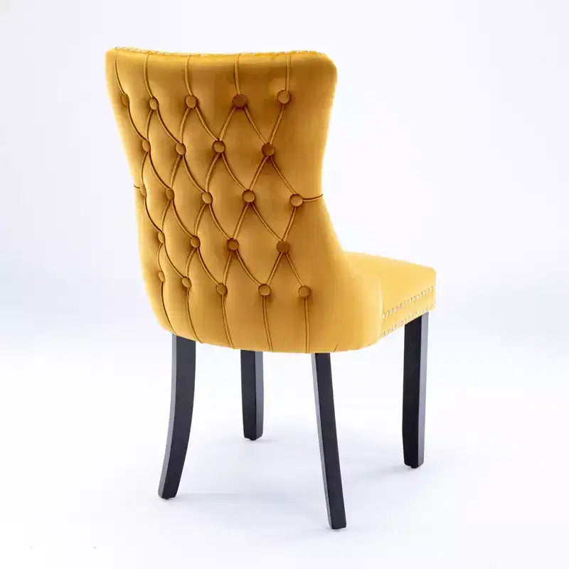 Sedie da Pranzo Retrò Set da 2, Comode Sedie Imbottite a Pozzetto con Cuciture Posteriori e Borchie Decorative, Sedie da Cucina con Gambe in Legno Massello