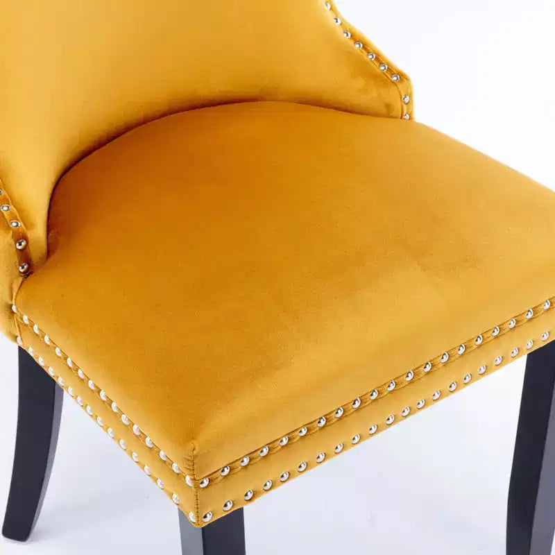 Sedie da Pranzo Retrò Set da 2, Comode Sedie Imbottite a Pozzetto con Cuciture Posteriori e Borchie Decorative, Sedie da Cucina con Gambe in Legno Massello
