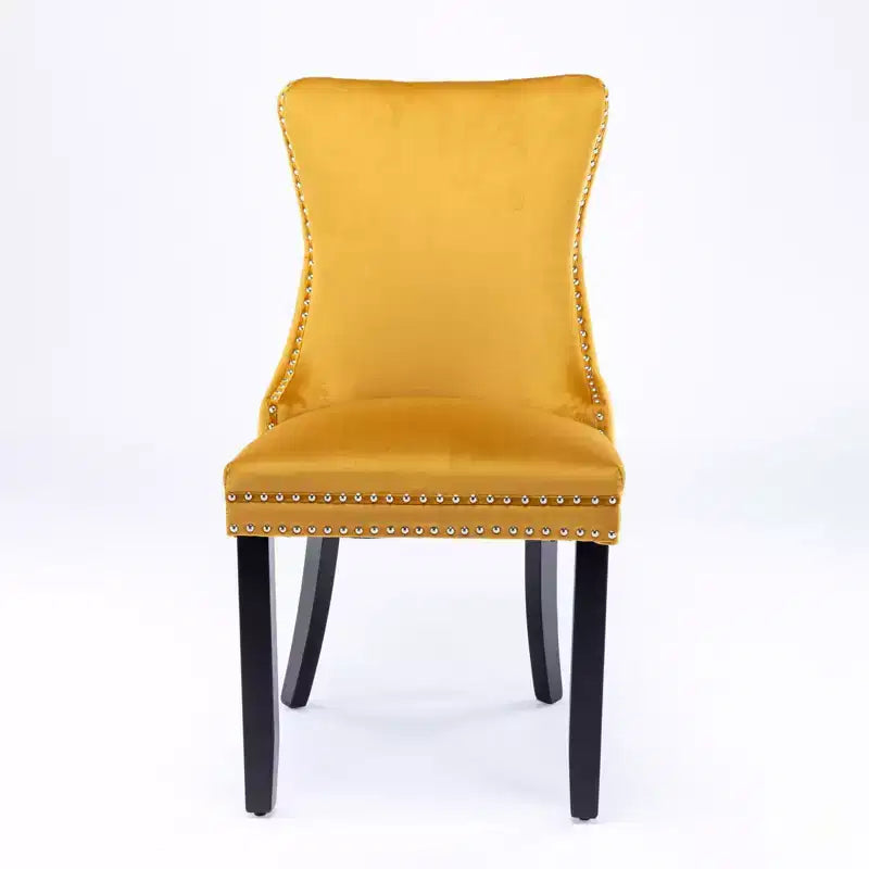 Sedie da Pranzo Retrò Set da 2, Comode Sedie Imbottite a Pozzetto con Cuciture Posteriori e Borchie Decorative, Sedie da Cucina con Gambe in Legno Massello