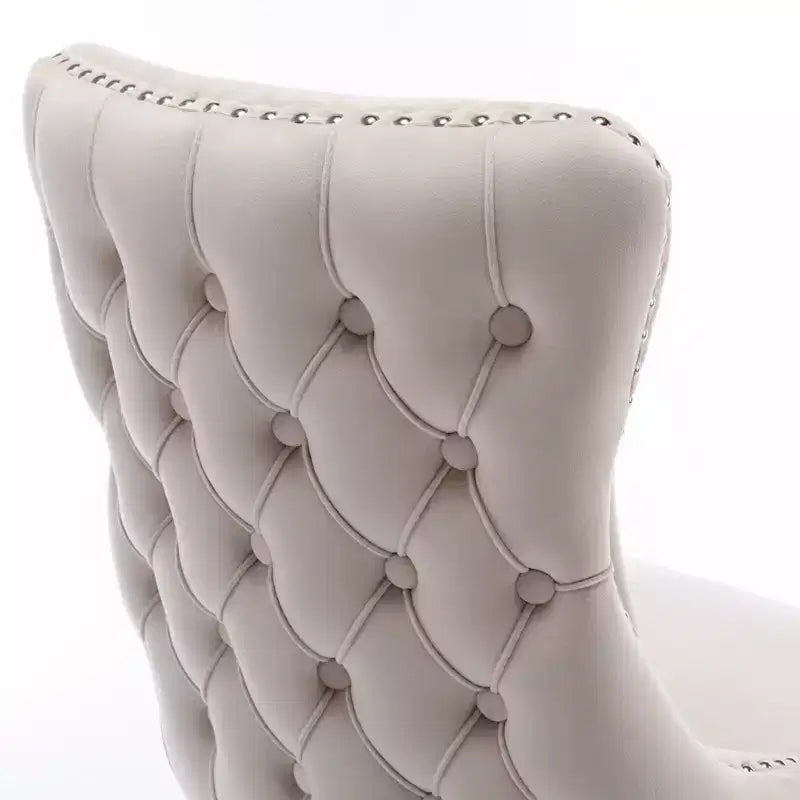 Sedie da Pranzo Retrò Set da 2, Comode Sedie Imbottite a Pozzetto con Cuciture Posteriori e Borchie Decorative, Sedie da Cucina con Gambe in Legno Massello
