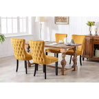 Sedie da Pranzo Retrò Set da 2, Comode Sedie Imbottite a Pozzetto con Cuciture Posteriori e Borchie Decorative, Sedie da Cucina con Gambe in Legno Massello