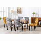 Sedie da Pranzo Retrò Set da 2, Comode Sedie Imbottite a Pozzetto con Cuciture Posteriori e Borchie Decorative, Sedie da Cucina con Gambe in Legno Massello