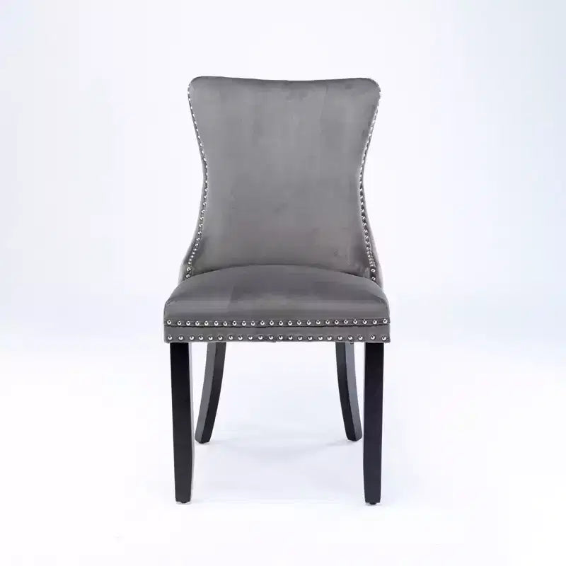 Sedie da Pranzo Retrò Set da 2, Comode Sedie Imbottite a Pozzetto con Cuciture Posteriori e Borchie Decorative, Sedie da Cucina con Gambe in Legno Massello