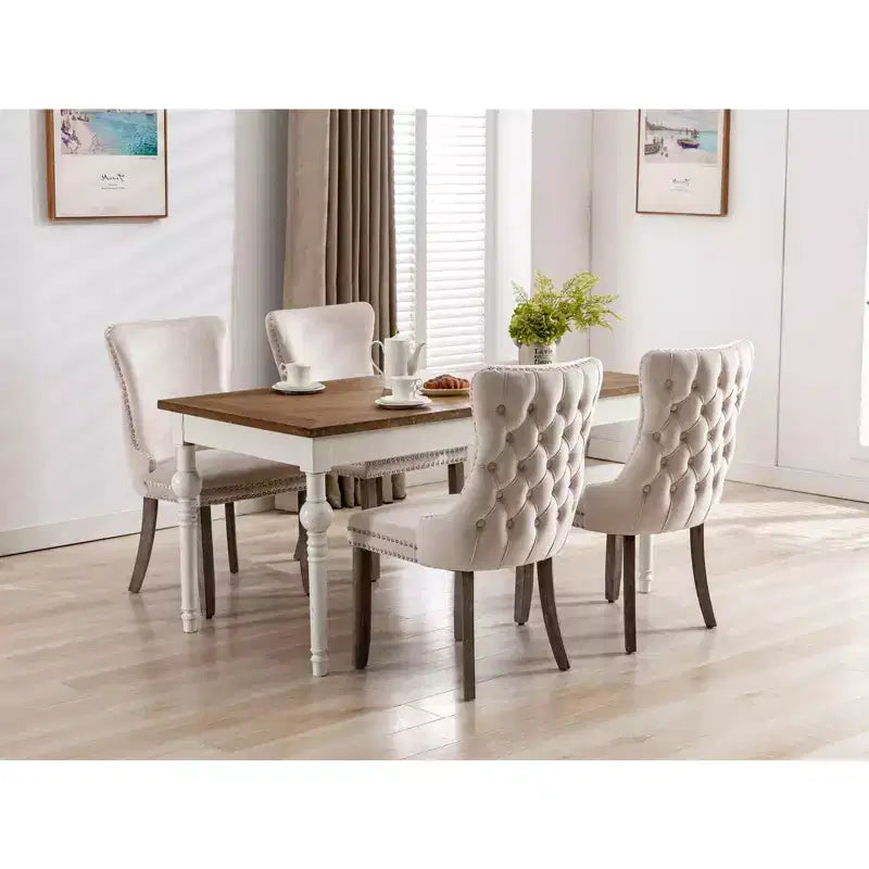 Sedie da Pranzo Retrò Set da 2, Comode Sedie Imbottite a Pozzetto con Cuciture Posteriori e Borchie Decorative, Sedie da Cucina con Gambe in Legno Massello