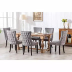 Sedie da Pranzo Retrò Set da 2, Comode Sedie Imbottite a Pozzetto con Cuciture Posteriori e Borchie Decorative, Sedie da Cucina con Gambe in Legno Massello