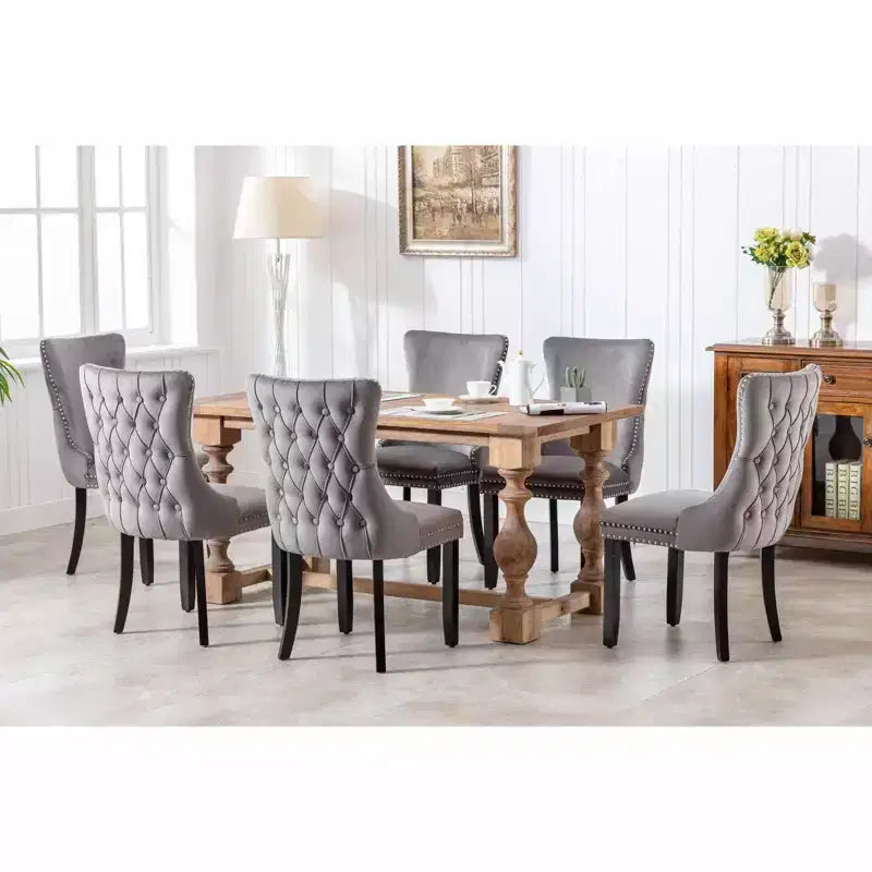 Sedie da Pranzo Retrò Set da 2, Comode Sedie Imbottite a Pozzetto con Cuciture Posteriori e Borchie Decorative, Sedie da Cucina con Gambe in Legno Massello