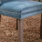 Sedie da Pranzo Retrò Set da 2, Comode Sedie Imbottite a Pozzetto con Cuciture Posteriori e Borchie Decorative, Sedie da Cucina con Gambe in Legno Massello