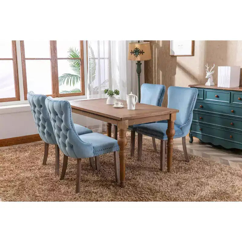 Sedie da Pranzo Retrò Set da 2, Comode Sedie Imbottite a Pozzetto con Cuciture Posteriori e Borchie Decorative, Sedie da Cucina con Gambe in Legno Massello
