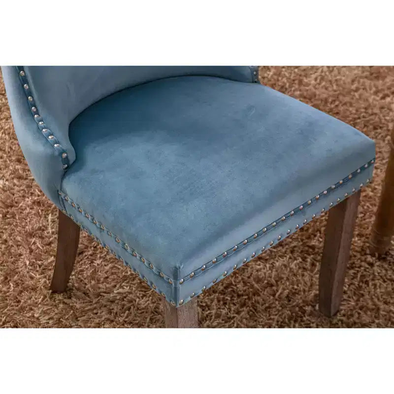 Sedie da Pranzo Retrò Set da 2, Comode Sedie Imbottite a Pozzetto con Cuciture Posteriori e Borchie Decorative, Sedie da Cucina con Gambe in Legno Massello