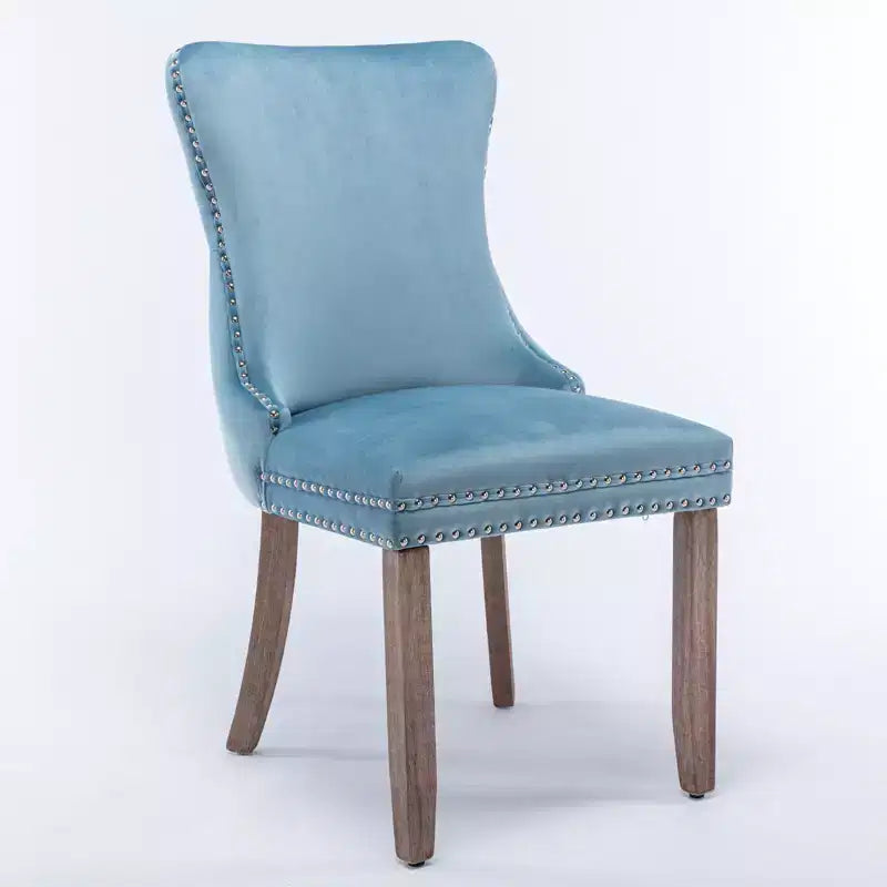 Sedie da Pranzo Retrò Set da 2, Comode Sedie Imbottite a Pozzetto con Cuciture Posteriori e Borchie Decorative, Sedie da Cucina con Gambe in Legno Massello