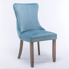 Sedie da Pranzo Retrò Set da 2, Comode Sedie Imbottite a Pozzetto con Cuciture Posteriori e Borchie Decorative, Sedie da Cucina con Gambe in Legno Massello