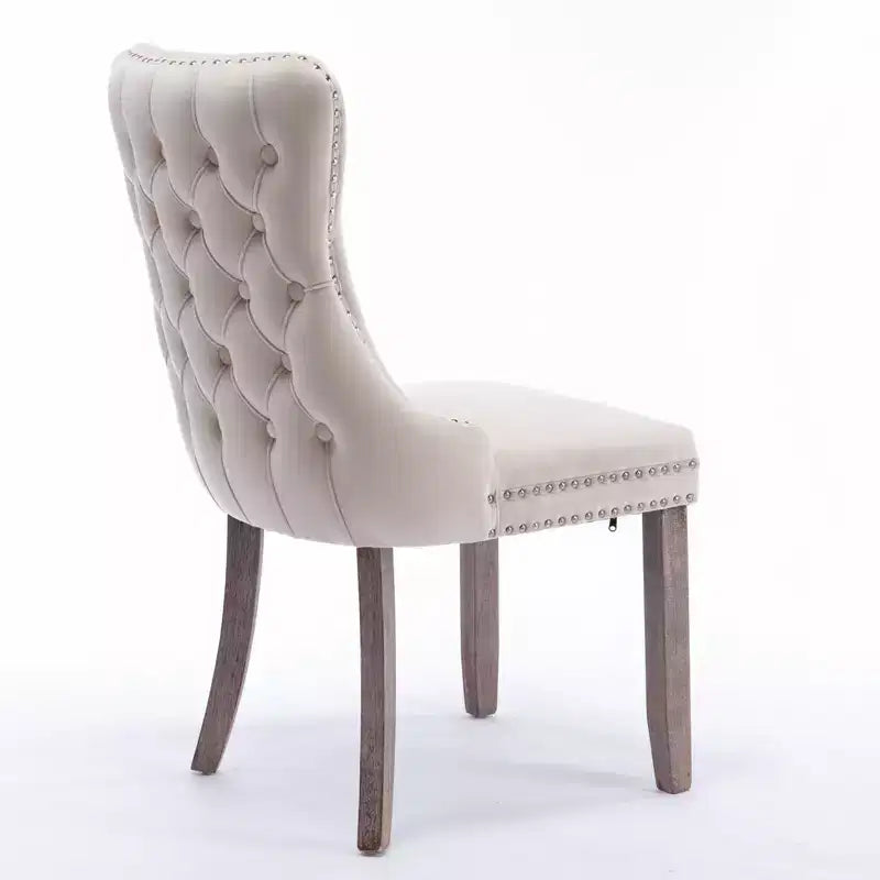 Sedie da Pranzo Retrò Set da 2, Comode Sedie Imbottite a Pozzetto con Cuciture Posteriori e Borchie Decorative, Sedie da Cucina con Gambe in Legno Massello