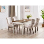 Sedie da Pranzo Retrò Set da 2, Comode Sedie Imbottite a Pozzetto con Cuciture Posteriori e Borchie Decorative, Sedie da Cucina con Gambe in Legno Massello