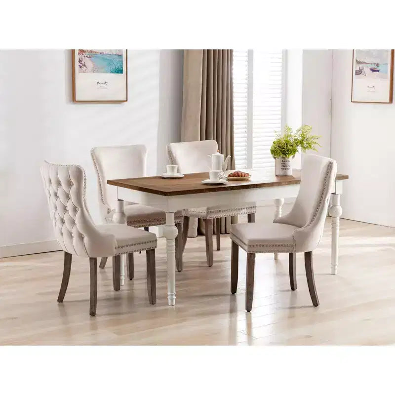 Sedie da Pranzo Retrò Set da 2, Comode Sedie Imbottite a Pozzetto con Cuciture Posteriori e Borchie Decorative, Sedie da Cucina con Gambe in Legno Massello