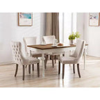 Sedie da Pranzo Retrò Set da 2, Comode Sedie Imbottite a Pozzetto con Cuciture Posteriori e Borchie Decorative, Sedie da Cucina con Gambe in Legno Massello