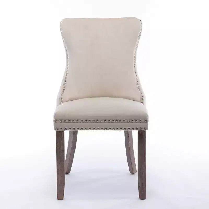 Sedie da Pranzo Retrò Set da 2, Comode Sedie Imbottite a Pozzetto con Cuciture Posteriori e Borchie Decorative, Sedie da Cucina con Gambe in Legno Massello