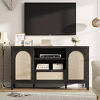 Mobile Credenza a Buffet in Rattan con Cassetto e Ripiani Aperti, Mobile Bar Boho Rustico per Cucina, Sala da Pranzo o Soggiorno