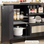 Mobile Credenza a Buffet in Rattan con Cassetto e Ripiani Aperti, Mobile Bar Boho Rustico per Cucina, Sala da Pranzo o Soggiorno