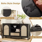 Mobile Credenza a Buffet in Rattan con Cassetto e Ripiani Aperti, Mobile Bar Boho Rustico per Cucina, Sala da Pranzo o Soggiorno