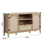 Mobile Credenza a Buffet in Rattan con Cassetto e Ripiani Aperti, Mobile Bar Boho Rustico per Cucina, Sala da Pranzo o Soggiorno