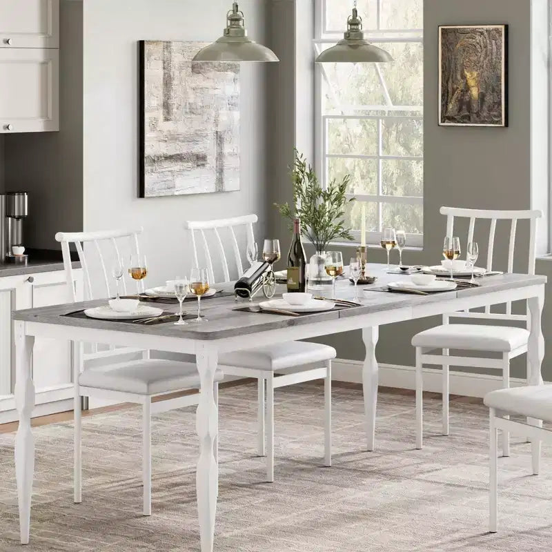 Tavolo da Pranzo da 200 cm per 6-8 Persone, Grande Tavolo da Cucina Rettangolare con Robuste Gambe in Acciaio, Arredamento Industriale per Cucina e Sala da Pranzo con Angoli Arrotondati
