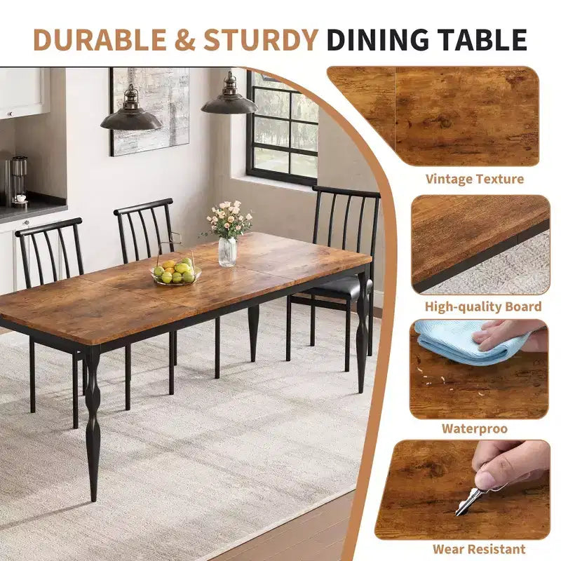 Tavolo da Pranzo da 200 cm per 6-8 Persone, Grande Tavolo da Cucina Rettangolare con Robuste Gambe in Acciaio, Arredamento Industriale per Cucina e Sala da Pranzo con Angoli Arrotondati