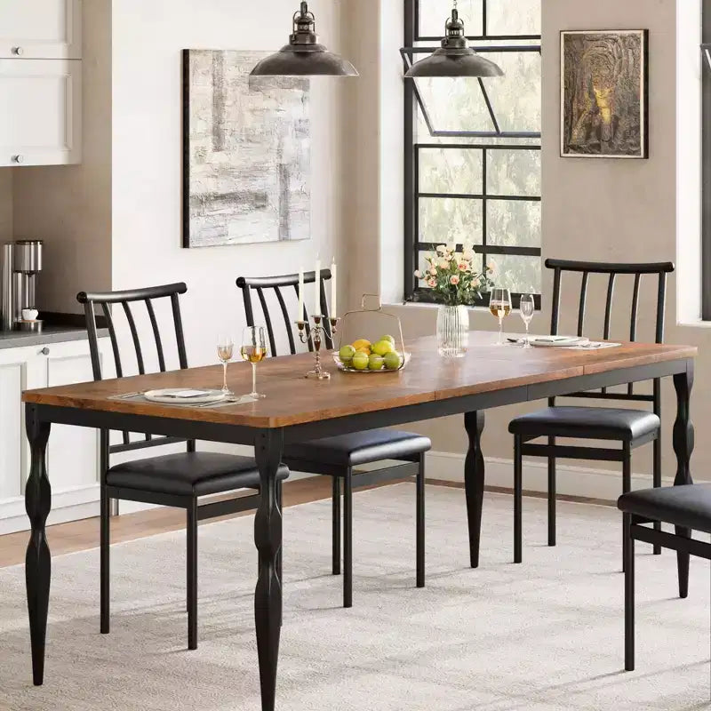 Tavolo da Pranzo da 200 cm per 6-8 Persone, Grande Tavolo da Cucina Rettangolare con Robuste Gambe in Acciaio, Arredamento Industriale per Cucina e Sala da Pranzo con Angoli Arrotondati