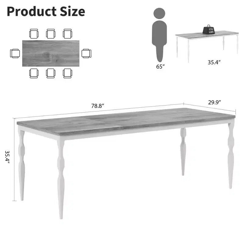 Tavolo da Pranzo da 200 cm per 6-8 Persone, Grande Tavolo da Cucina Rettangolare con Robuste Gambe in Acciaio, Arredamento Industriale per Cucina e Sala da Pranzo con Angoli Arrotondati