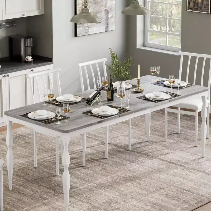 Tavolo da Pranzo da 200 cm per 6-8 Persone, Grande Tavolo da Cucina Rettangolare con Robuste Gambe in Acciaio, Arredamento Industriale per Cucina e Sala da Pranzo con Angoli Arrotondati